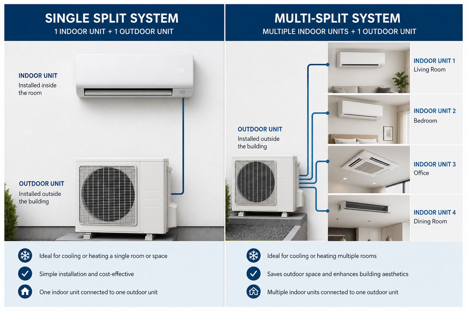 Comparison of single split vs multi-split air conditioning systems